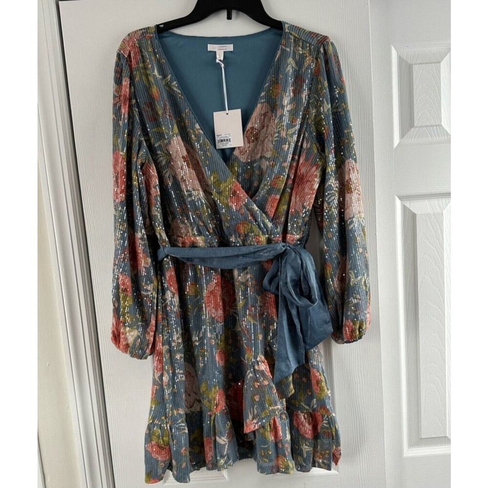Lauren Conrad Sequin Long Sleeve Tie Waist Short Party Dress XS
